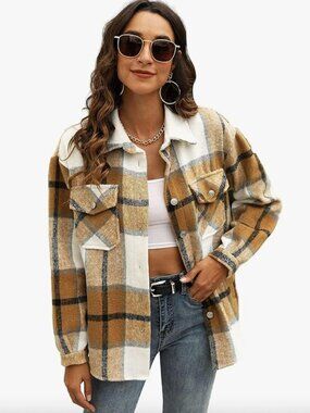 Uaneo Womens Plaid Shacket Button Down Fall Flannel Shirt Jacket Size XS